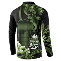 Green Hafa Adai Guam Button Sweatshirt Chamorro Latte Stone Hand With Plumeria