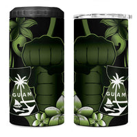 Green Hafa Adai Guam 4 in 1 Can Cooler Tumbler Chamorro Latte Stone Hand With Plumeria