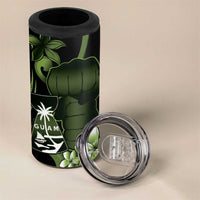 Green Hafa Adai Guam 4 in 1 Can Cooler Tumbler Chamorro Latte Stone Hand With Plumeria