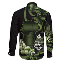 Green Hafa Adai Guam Family Matching Summer Maxi Dress and Hawaiian Shirt Chamorro Latte Stone Hand With Plumeria