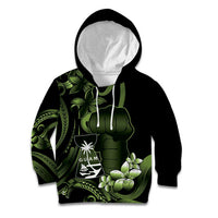 Green Hafa Adai Guam Kid Hoodie Chamorro Latte Stone Hand With Plumeria LT14 Hoodie Green - Polynesian Pride