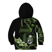 Green Hafa Adai Guam Kid Hoodie Chamorro Latte Stone Hand With Plumeria LT14 - Polynesian Pride