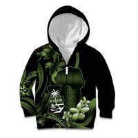 Green Hafa Adai Guam Kid Hoodie Chamorro Latte Stone Hand With Plumeria LT14 Zip Hoodie Green - Polynesian Pride