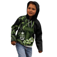 Green Hafa Adai Guam Kid Hoodie Chamorro Latte Stone Hand With Plumeria LT14 - Polynesian Pride