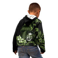 Green Hafa Adai Guam Kid Hoodie Chamorro Latte Stone Hand With Plumeria LT14 - Polynesian Pride