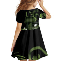 Green Hafa Adai Guam Kid Short Sleeve Dress Chamorro Latte Stone Hand With Plumeria