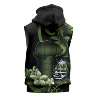 Green Hafa Adai Guam Sleeveless Zip Hoodie Chamorro Latte Stone Hand With Plumeria - Polynesian Pride