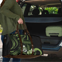 Green Hafa Adai Guam Travel Bag Chamorro Latte Stone Hand With Plumeria - Polynesian Pride