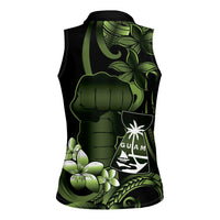 Green Hafa Adai Guam Women Sleeveless Polo Shirt Chamorro Latte Stone Hand With Plumeria