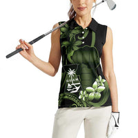Green Hafa Adai Guam Women Sleeveless Polo Shirt Chamorro Latte Stone Hand With Plumeria