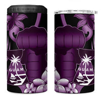 Purple Hafa Adai Guam 4 in 1 Can Cooler Tumbler Chamorro Latte Stone Hand With Plumeria