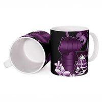 Purple Hafa Adai Guam Ceramic Mug Chamorro Latte Stone Hand With Plumeria - Polynesian Pride