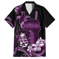 Purple Hafa Adai Guam Family Matching Off Shoulder Short Dress and Hawaiian Shirt Chamorro Latte Stone Hand With Plumeria