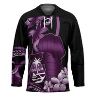 Purple Hafa Adai Guam Hockey Jersey Chamorro Latte Stone Hand With Plumeria - Polynesian Pride
