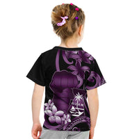 Purple Hafa Adai Guam Kid T Shirt Chamorro Latte Stone Hand With Plumeria