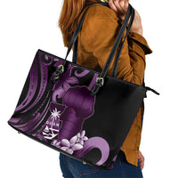 Purple Hafa Adai Guam Leather Tote Bag Chamorro Latte Stone Hand With Plumeria