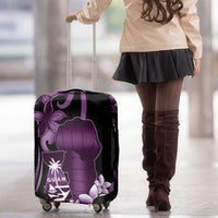 Purple Hafa Adai Guam Luggage Cover Chamorro Latte Stone Hand With Plumeria