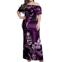Purple Hafa Adai Guam Off Shoulder Maxi Dress Chamorro Latte Stone Hand With Plumeria