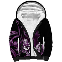 Purple Hafa Adai Guam Sherpa Hoodie Chamorro Latte Stone Hand With Plumeria LT14 Unisex Purple - Polynesian Pride