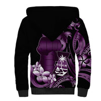 Purple Hafa Adai Guam Sherpa Hoodie Chamorro Latte Stone Hand With Plumeria LT14 - Polynesian Pride