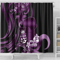 Purple Hafa Adai Guam Shower Curtain Chamorro Latte Stone Hand With Plumeria