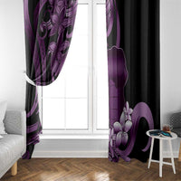 Purple Hafa Adai Guam Window Curtain Chamorro Latte Stone Hand With Plumeria