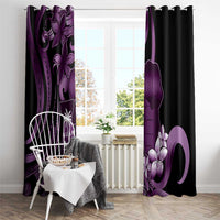 Purple Hafa Adai Guam Window Curtain Chamorro Latte Stone Hand With Plumeria