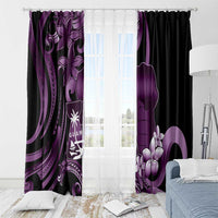 Purple Hafa Adai Guam Window Curtain Chamorro Latte Stone Hand With Plumeria