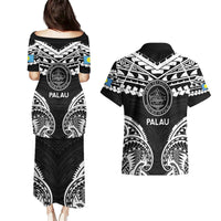 Palau Constitution Day Couples Matching Puletasi and Hawaiian Shirt Belau Seal With Polynesian Pattern - Black LT14 - Polynesian Pride