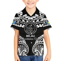 Palau Constitution Day Family Matching Summer Maxi Dress and Hawaiian Shirt Belau Seal With Polynesian Pattern - Black