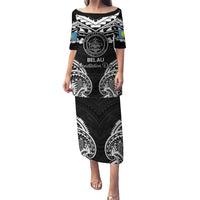 Palau Constitution Day Puletasi Belau Seal With Polynesian Pattern - Black LT14 Long Dress Black - Polynesian Pride