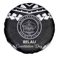 Palau Constitution Day Spare Tire Cover Belau Seal With Polynesian Pattern - Black
