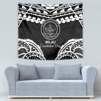 Palau Constitution Day Tapestry Belau Seal With Polynesian Pattern - Black