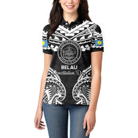 Palau Constitution Day Women Polo Shirt Belau Seal With Polynesian Pattern - Black