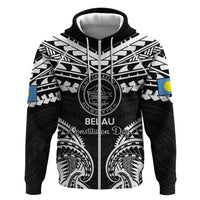 Palau Constitution Day Zip Hoodie Belau Seal With Polynesian Pattern - Black