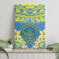 Palau Constitution Day Canvas Wall Art Belau Seal With Frangipani Polynesian Pattern - Blue