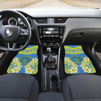 Palau Constitution Day Car Mats Belau Seal With Frangipani Polynesian Pattern - Blue