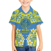 Palau Constitution Day Hawaiian Shirt Belau Seal With Frangipani Polynesian Pattern - Blue LT14 - Polynesian Pride