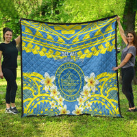 Palau Constitution Day Quilt Belau Seal With Frangipani Polynesian Pattern - Blue