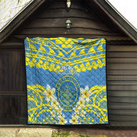 Palau Constitution Day Quilt Belau Seal With Frangipani Polynesian Pattern - Blue