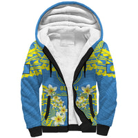 Palau Constitution Day Sherpa Hoodie Belau Seal With Frangipani Polynesian Pattern - Blue