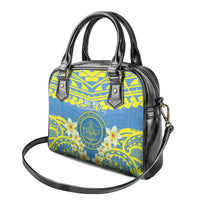 Palau Constitution Day Shoulder Handbag Belau Seal With Frangipani Polynesian Pattern - Blue
