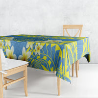Palau Constitution Day Tablecloth Belau Seal With Frangipani Polynesian Pattern - Blue