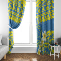 Palau Constitution Day Window Curtain Belau Seal With Frangipani Polynesian Pattern - Blue