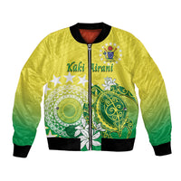 Cook Islands Independence Day Bomber Jacket Kuki Airani Tiare Maori Polynesian Pattern - Green