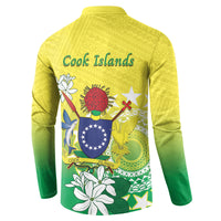 Cook Islands Independence Day Button Sweatshirt Kuki Airani Tiare Maori Polynesian Pattern - Green