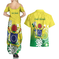 Cook Islands Independence Day Couples Matching Summer Maxi Dress and Hawaiian Shirt Kuki Airani Tiare Maori Polynesian Pattern - Green