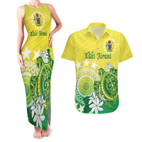 Cook Islands Independence Day Couples Matching Tank Maxi Dress and Hawaiian Shirt Kuki Airani Tiare Maori Polynesian Pattern - Green