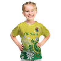 Cook Islands Independence Day Kid T Shirt Kuki Airani Tiare Maori Polynesian Pattern - Green
