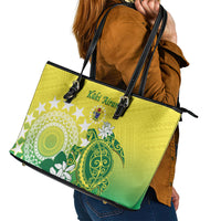 Cook Islands Independence Day Leather Tote Bag Kuki Airani Tiare Maori Polynesian Pattern - Green